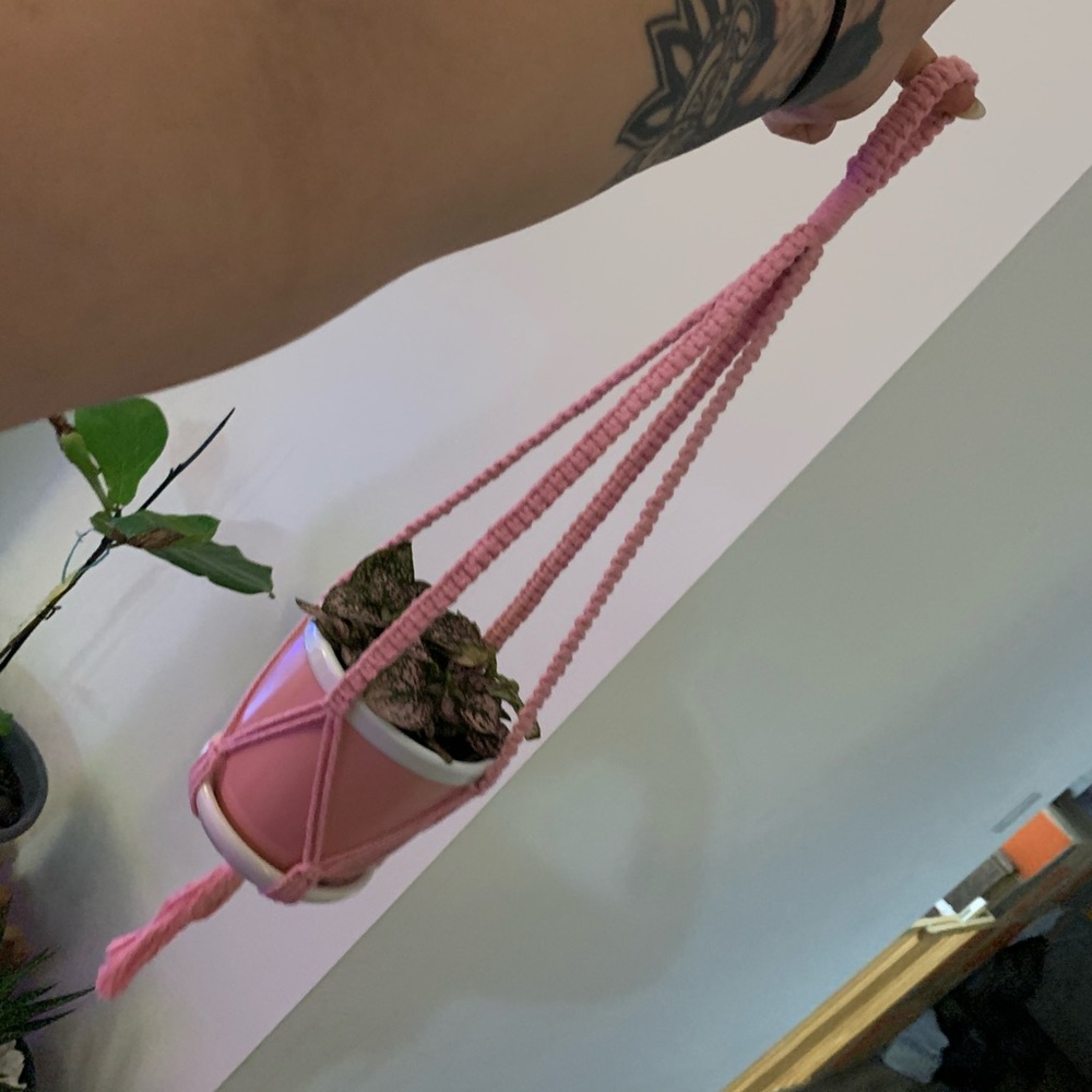 Médium pink macrame plant hanger